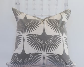 Grey and White Printed Decorative Pillow 18x18