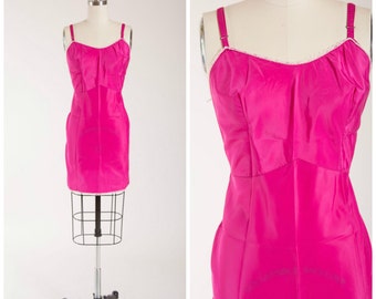 1960s Vintage Slip • Vivid Violets • Magenta Pink Nylon Vintage 60s Lingerie Size Small