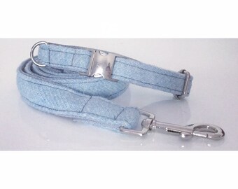 Pastel blue Harris tweed Dog collar
