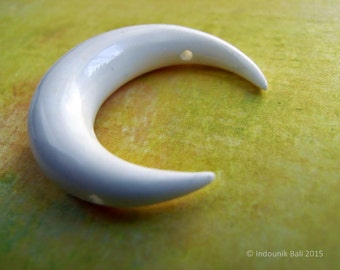Horns of My Dilemma Carved Bone Double Drilled Crescent Pendant Bead 30mm