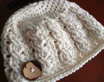 PDF Crochet Pattern - Cable Beanie Hat - 6 sizes - Newborn to Adult