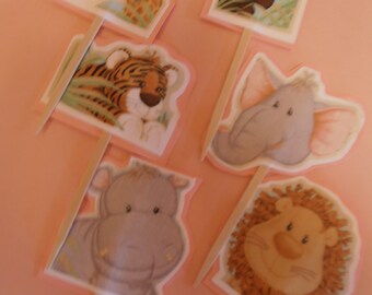 Jungle Babies Cupcake Toppers- Pink