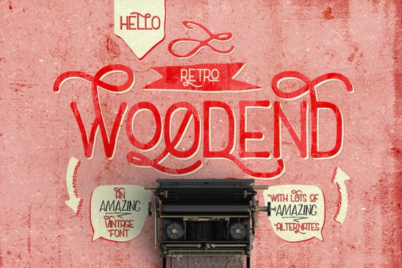 Digital Font Woodend - Digital Typeface - Retro font - Instant Download - with swashes and alternates