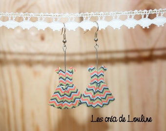 Green-brown-orange-red blue origami dress earrings