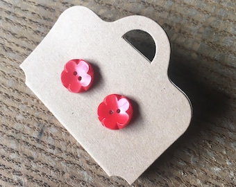 Vintage, red, flower, button earrings. Perfect for birthday, anniversary, quirky, cute.