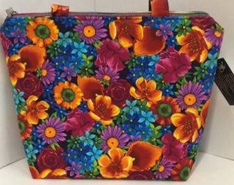 Spring Floral Zipper Tote