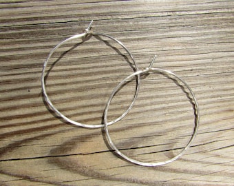Hammered Silver Hoop Earrings
