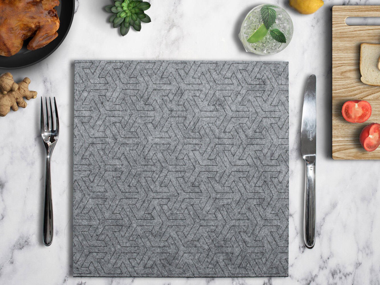 Gray Felt Square Placemat Geometric Fabric Placemat