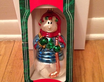 Santa's Best Glass Snowman Christmas Ornament