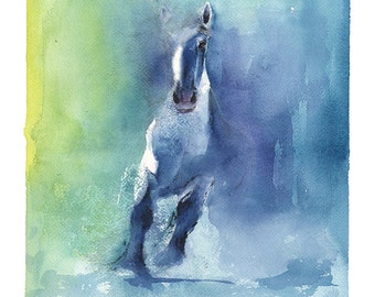 WATERCOLOR HORSE PAINTING - horse spirit, horse wall art, horse home decor, horse lover, spirit animal art, bathroom art, painting of horse