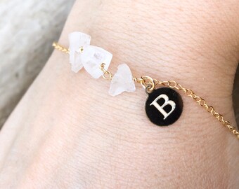 Engraved April Birthstone Bracelet - Raw Crystal Quartz Bracelet - Raw Crystal Bracelet - Healing Crystal Bracelet - Gift for Her