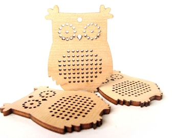 Cross Stitch Pendant, Owl, Cross Stitch Blank, Plywood Blank, Pendant, Earring, Brooch, Necklace, Laser Cut