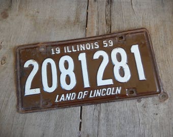 Vintage License Plate 1959 Illinois Rustic Old Metal Sign Wall Hanging, Cafe, Bar, Saloon, Coffee Shop Home Decor AMarigoldLife