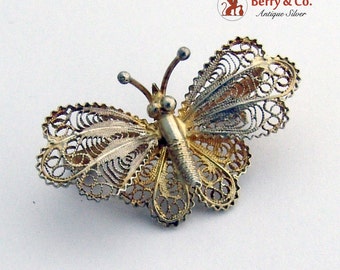 Small Filigree Butterfly Brooch Pin 800 Silver