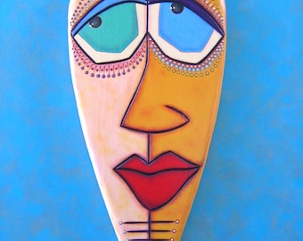 Kind Heart, Original Wood Wall Sculpture, Heart Wall Art, Wood Carving, Wall Decor, Mask Art, by Fig Jam Studio