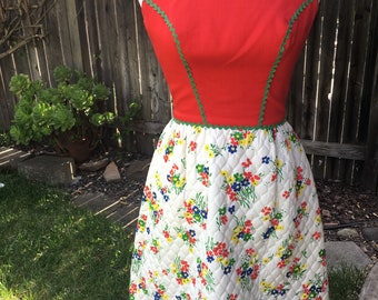 Red floral 1970s Lanz minidress size xs