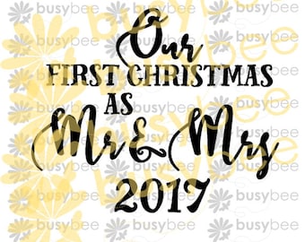 SVG Cut File, Our First Christmas as Mr & Mrs, Clip Art, Vector, svg, pdf, silhouette, commercial license, scaleable, 3 dates, Ornament