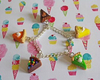 Pie Charm Charm Bracelet | Polymer Clay Bracelet | Kawaii Jewelry | Food Jewelry | Dessert Jewelry, Pie Jewelry, Cute Bracelet