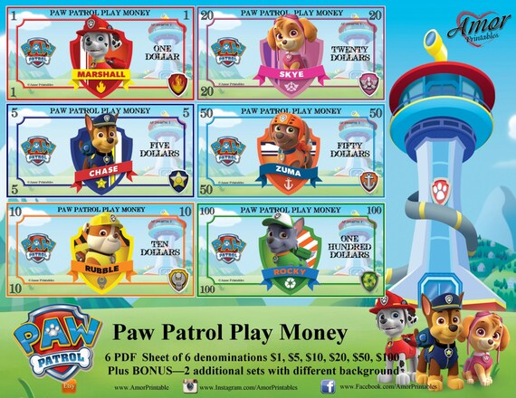 Play Money Paw Patrol Bundle Printable Games Printables