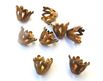 6 Vintage cap beads 9mm height, about 12mm the upper open part