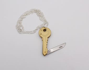 Novelty Brass Gold Tone Key Knife Pendant