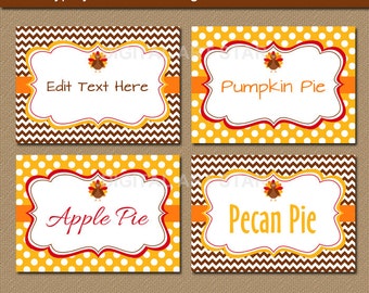 Friendsgiving Labels, PRINTABLE Thanksgiving Buffet Cards Digital Download, Fall Place Cards, Candy Buffet Labels, EDITABLE Tent Cards T4