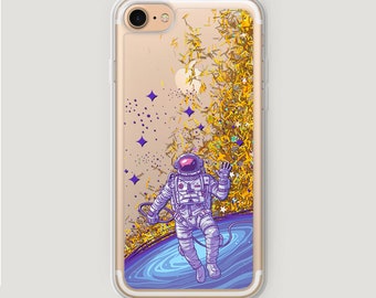 Glitter Cosmonaut iPhone SE Case, Space iPhone 6S Plus Case, Galaxy S7 Case, Cosmic Case for iPhone, iPhone 7 Liquid Glitter Case Sparkly