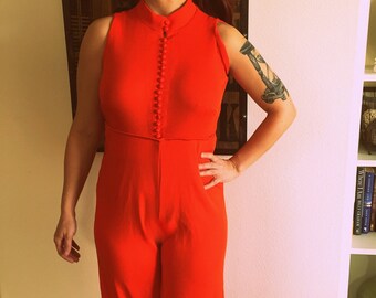 Amazing Vintage 60's Jonathan Logan Mod Orange Jumpsuit! XS/Small