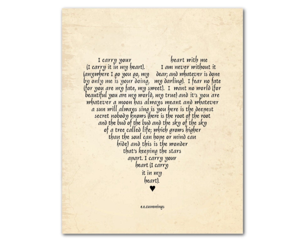 I Carry Your Heart With Me Wall Art Ee Cummings 2769