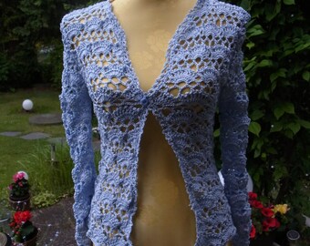 Crochet jacket, bright-blue, size 36-38 (S-m)