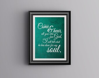 Scripture Art - Psalm 66:16 - 8 x 10 Printable - Digital Download - Green & Red