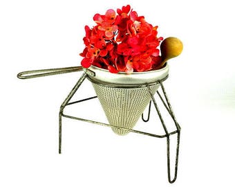 Mid Century Colander Seive with Stand and Pestle