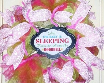 Baby Girl wreath, baby girl nursery door, sleeping baby door hanger, its a girl wreath, pink baby wreath