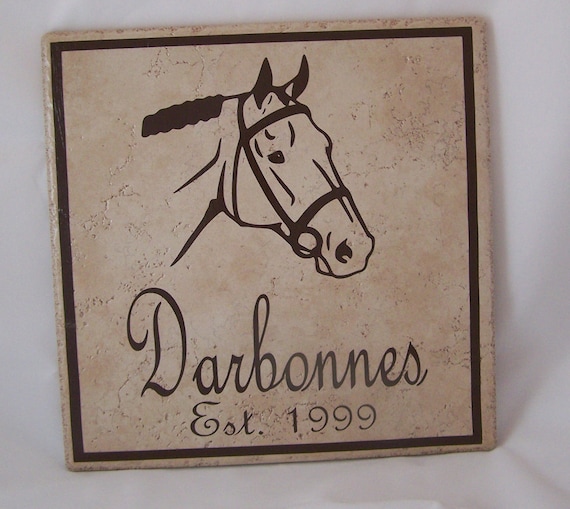 Ceramic Tile Name Plate with Horse Last Name Established Ceramic Tile Name Plate with Horse Last Name Established