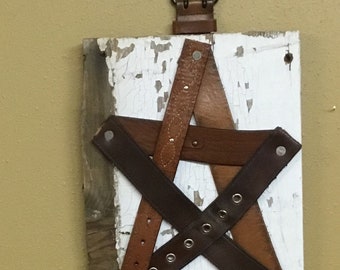 Leather Belts~Star~Upcycle~Rustic Wall Art~Reclaimed~Chippy~Shabby~Country~Decor~Belt Buckle Hanger~Unique~Upcycle~