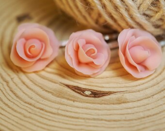 Pink rose hair clip, Bridal pink hair pins, set of 3, hair accessories, flower hair clip, woodland wedding, rose bobby pins, wedding hair