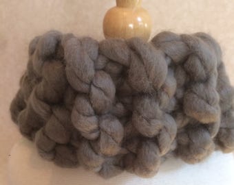 Super soft hand-knit cowl in taupe