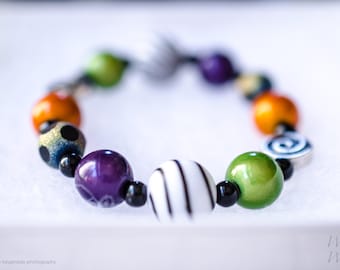 Nightmare Before Christmas Halloween Bracelet with Black, Purple, Orange and Green Beads for Girls Halloween!