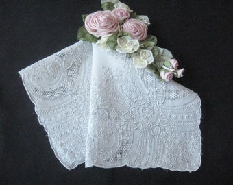 Vintage Swiss Appenzell Embroidered Wedding Handkerchief / Hanky - Bridal Accessory