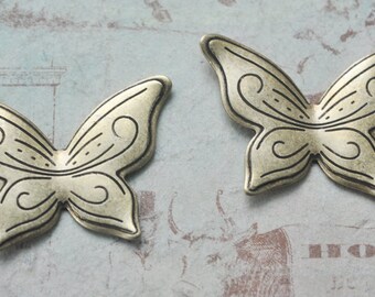 SALE! TWO Art Deco Butterfly Stampings, Brass Ox- Supplies by Calliopes Attic