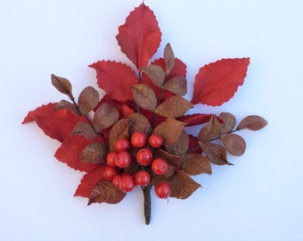 Leather looking brooch, autumn brooch, handmade leather looking brooch