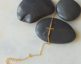 Faith. Gold Cross Bracelet. delicate bracelet. minimal bracelet. religious jewelry. faith jewelry. adjustable bracelet. modern bracelet.