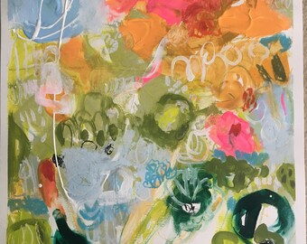 OriginalAbstract Painting on 18 x 24 on Paper by Karen Fields