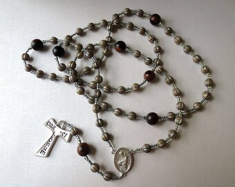 Franciscan Crown Rosary in Rustic Green with Saint Francis/ Saint Anthony Center and Tau Cross