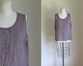 vintage flax linen top - VINEYARD dusty purple boxy blouse