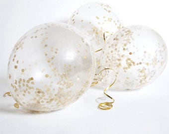 6 pack 12" clear confetti balloon with small circle gold confetti and acetate funnel DIY CONFETTI BALLOON