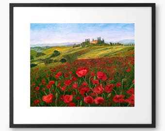 Limited Edition Tuscany Poppy Field Oil Painting Print