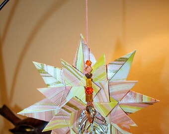 Origami Extra Large Orange Gold Marbleized Triple Layer Star Hanging Ornament