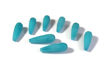 Four Count of Aqua Quartzite Beads, 4 Dyed Jade Drops, Long Drilled Gemstones, 30mm x 10mm Teardrops for Making Jewelry (Pt-Ja3)