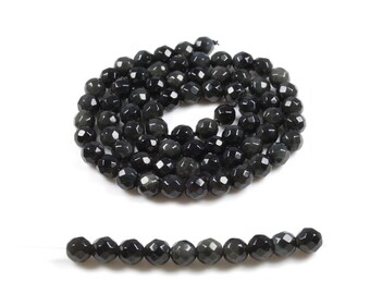 Obsidian black faceted 4mm natural LBP00086 20
